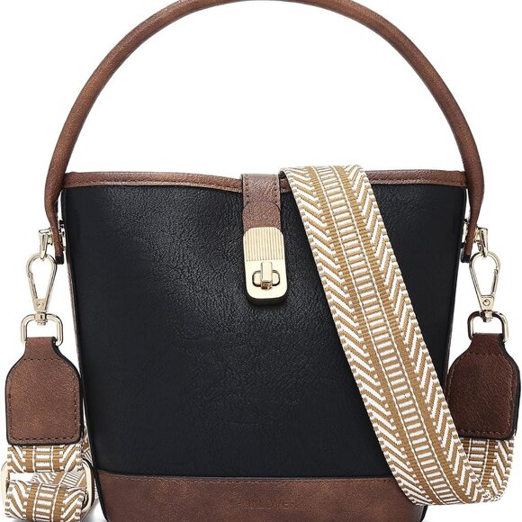 Women Vegan Leather Small Bucket Bag Crossbody Satchel with Detachable Strap - Picture 1 of 6